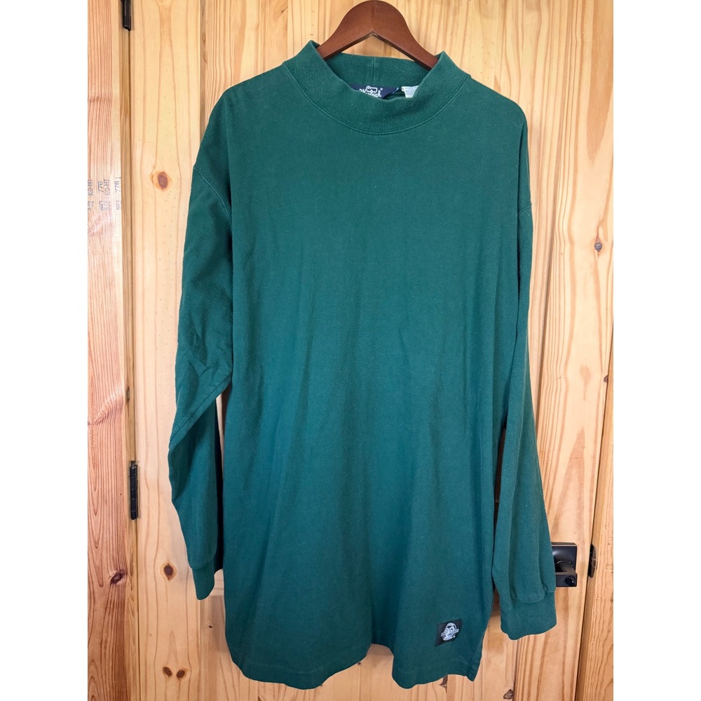 Vintage Woolrich Forest Green Mock Turtleneck Long Sleeve Cotton Shirt 8441 XL